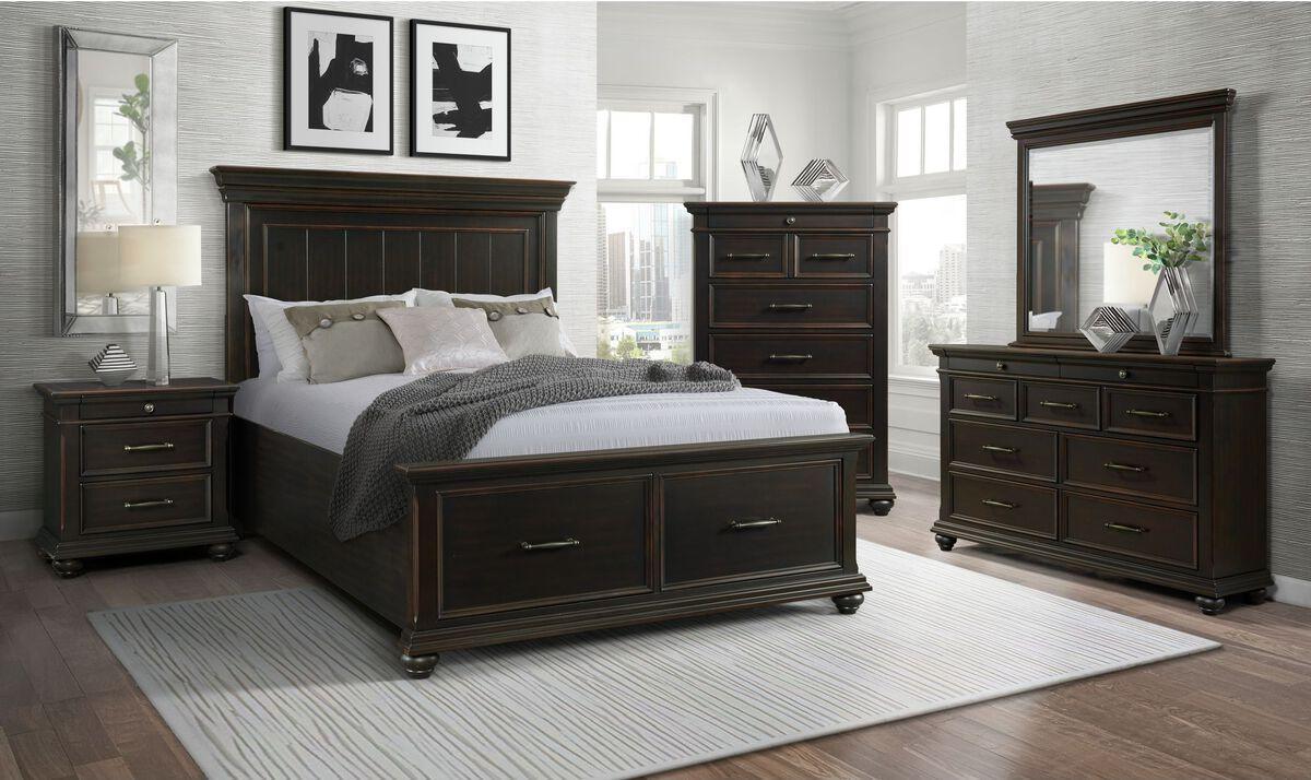 Elements Bedroom Sets - Brooks Queen Platform Storage 5PC Bedroom Set in Black Black
