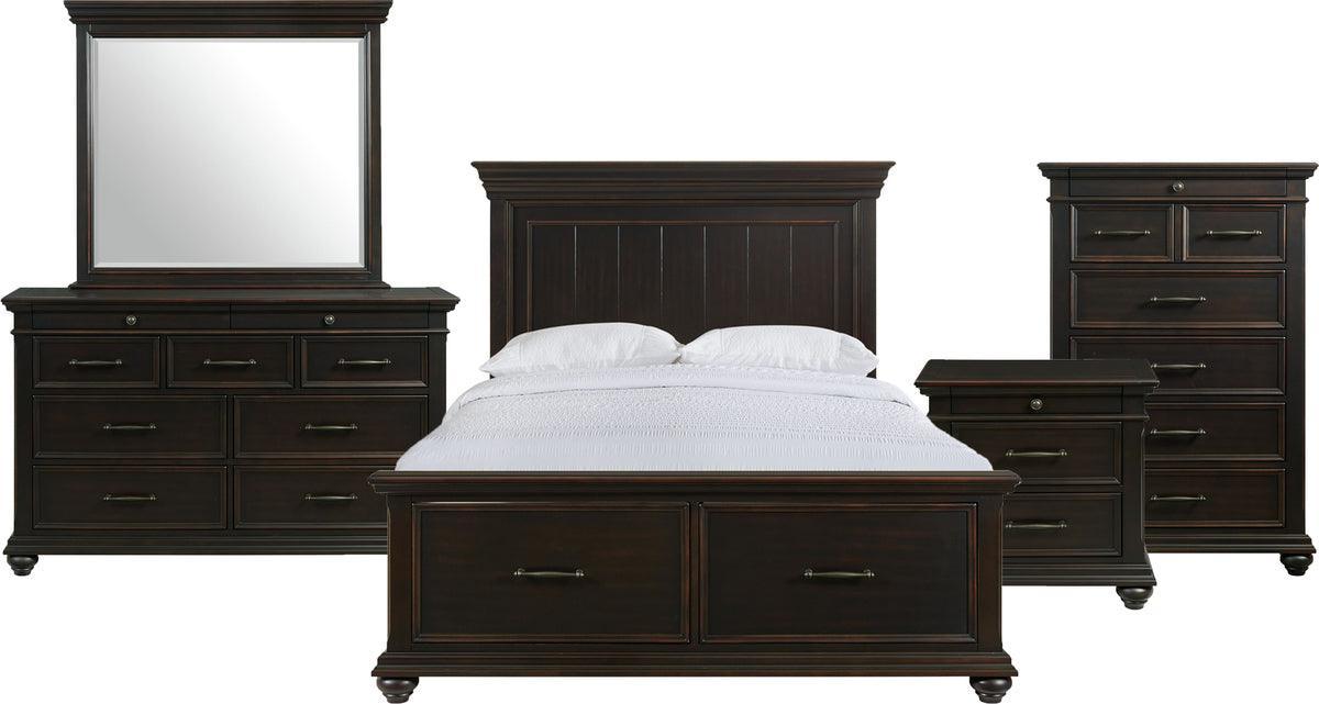 Elements Bedroom Sets - Brooks Queen Platform Storage 5PC Bedroom Set in Black Black