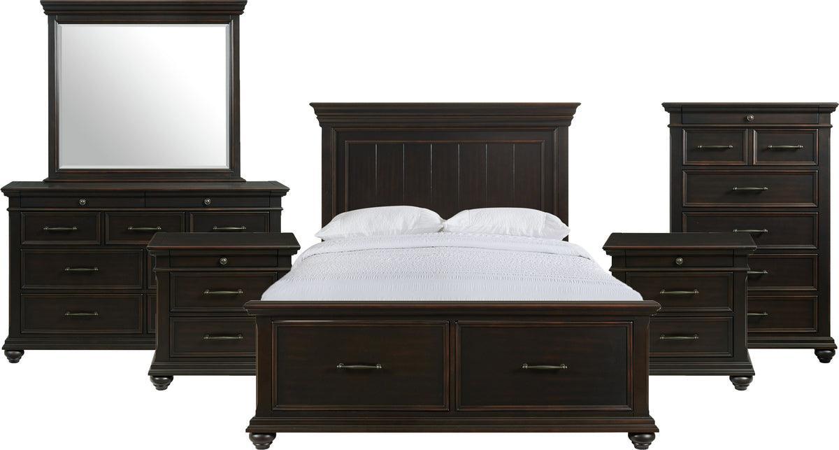 Elements Bedroom Sets - Brooks Queen Platform Storage 6PC Bedroom Set in Black Black