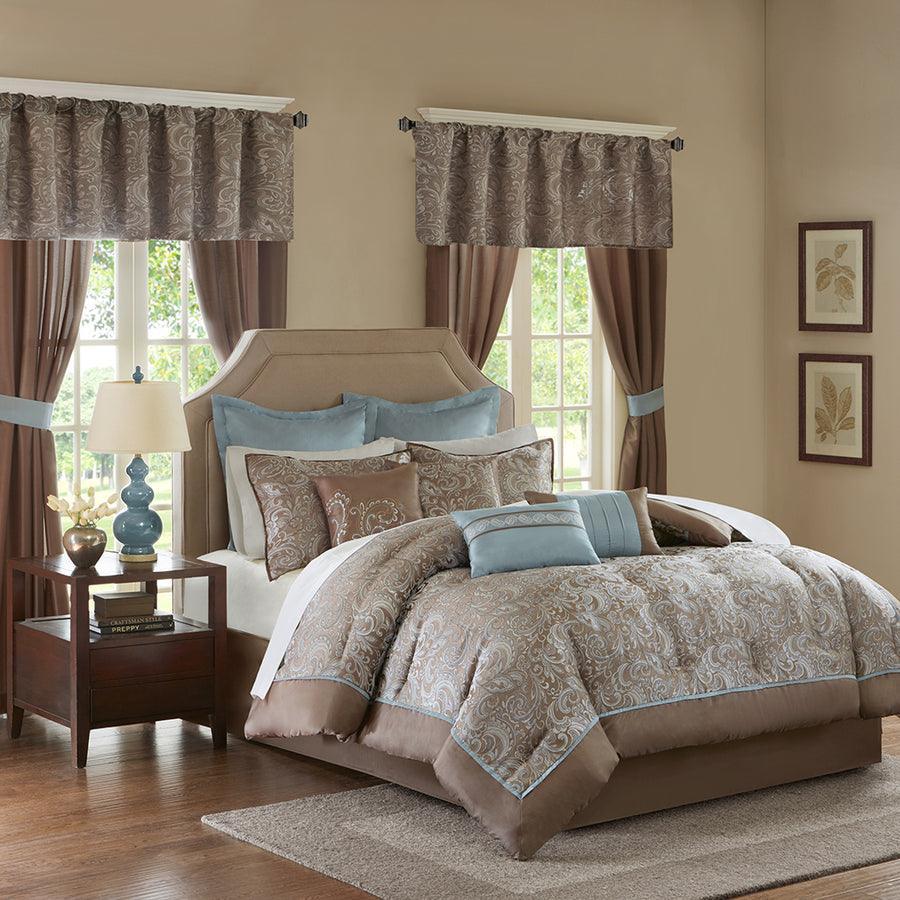 Olliix.com Comforters & Blankets - Brystol 24 Piece Room Traditional in a Bag Blue Queen