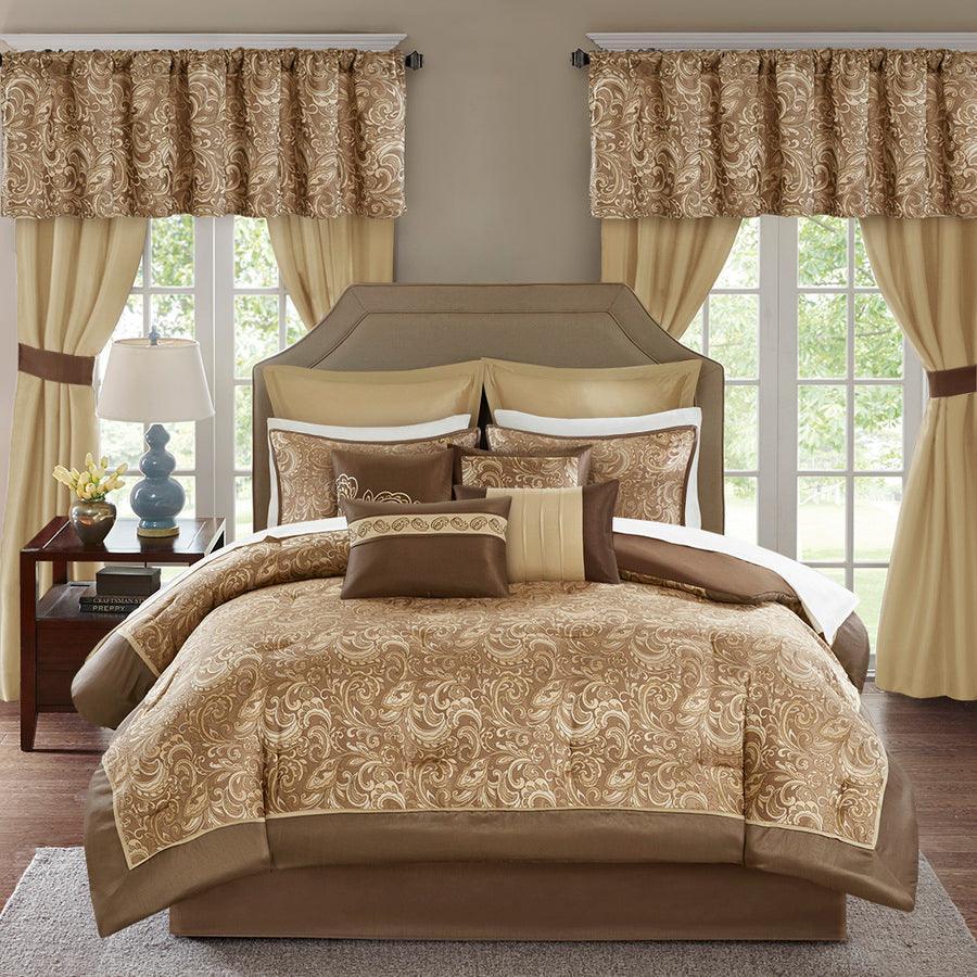 Olliix.com Comforters & Blankets - Brystol Queen 24 Piece Room in a Bag Brown