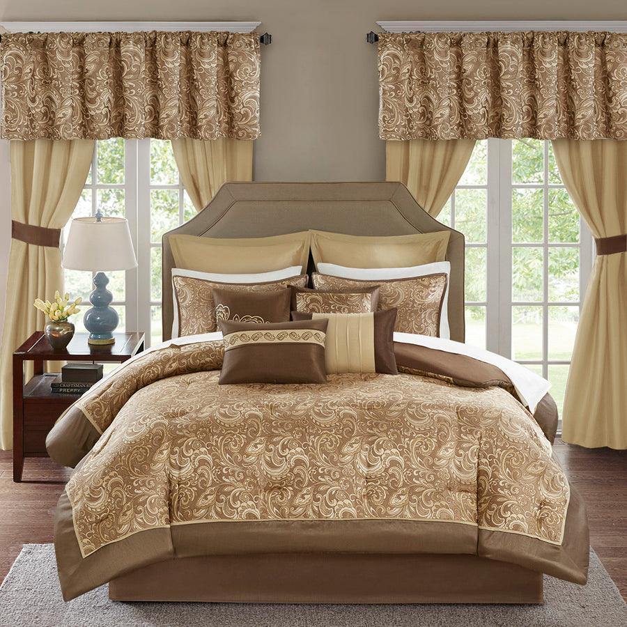 Olliix.com Comforters & Blankets - Brystol Transitional 24 Piece Room in a Bag Brown Cal King