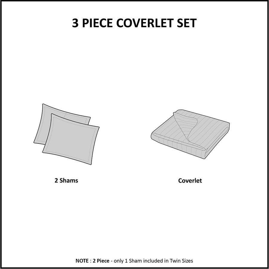 Olliix.com Comforters & Blankets - Caden Modern 3 Piece Cotton Coverlet Set King/Cal King Gray