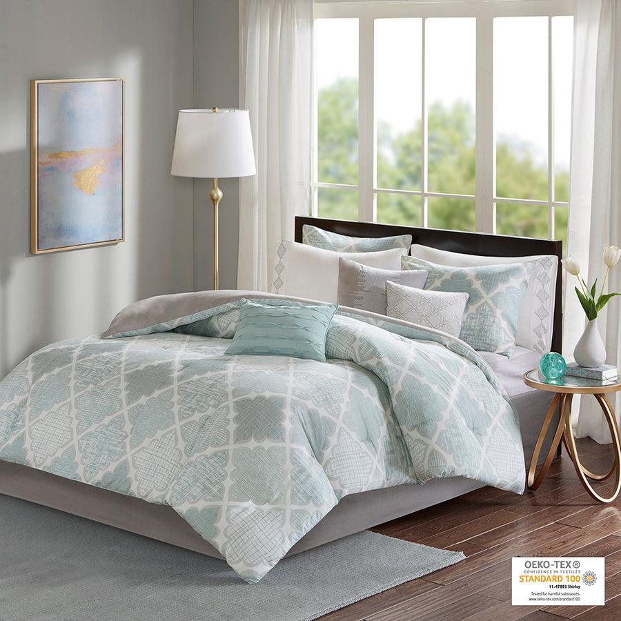 Olliix.com Comforters & Blankets - Cadence 9 Piece Cotton Sateen Comforter Set Aqua
