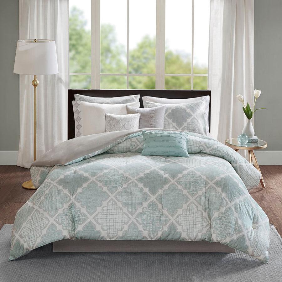 Olliix.com Comforters & Blankets - Cadence 9 Piece Cotton Sateen Comforter Set Aqua