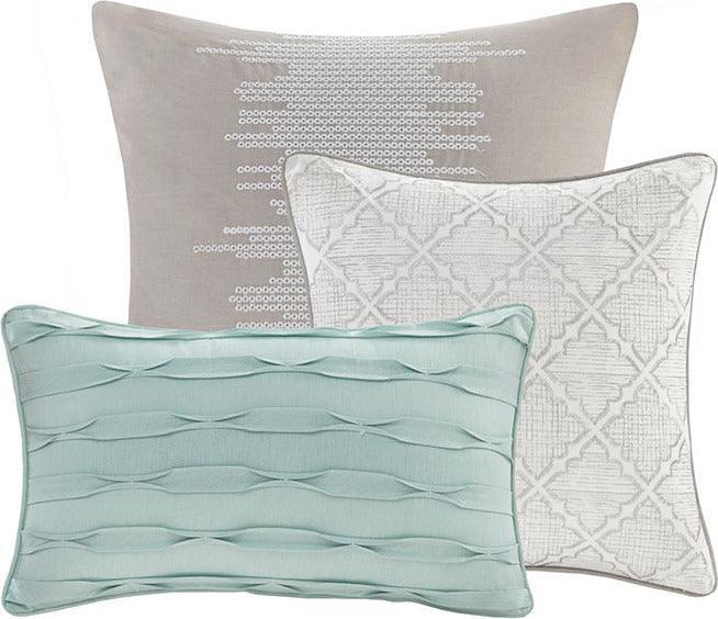 Olliix.com Comforters & Blankets - Cadence 9 Piece Cotton Sateen Comforter Set Aqua