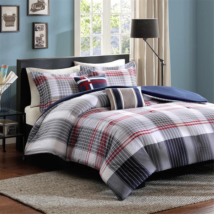 Olliix.com Comforters & Blankets - Caleb Lodge/Cabin Comforter Set Blue Full/Queen