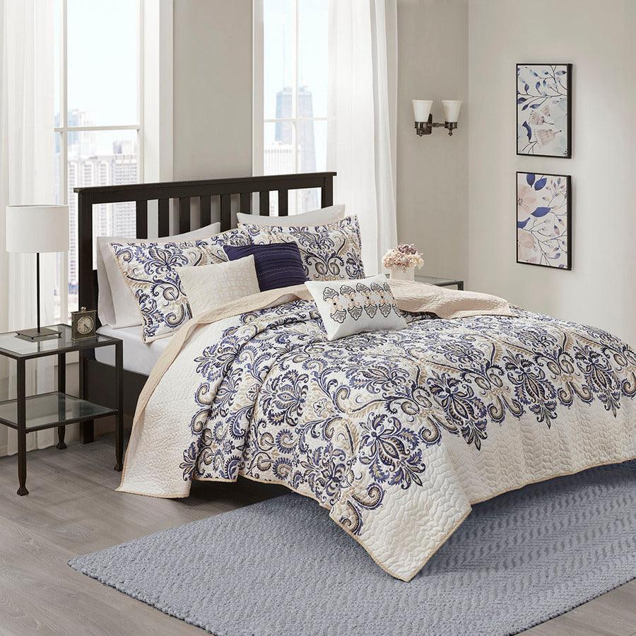 Olliix.com Comforters & Blankets - Cali King/California King 6 Piece Reversible Coverlet Set Blue