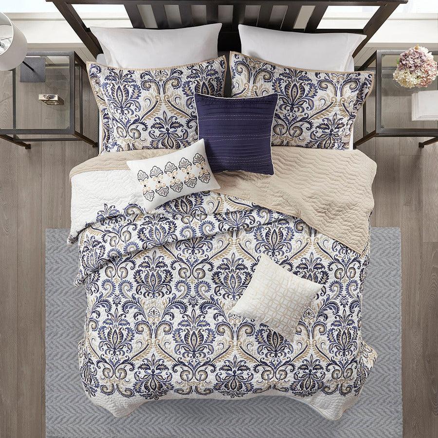 Olliix.com Comforters & Blankets - Cali King/California King 6 Piece Reversible Coverlet Set Blue