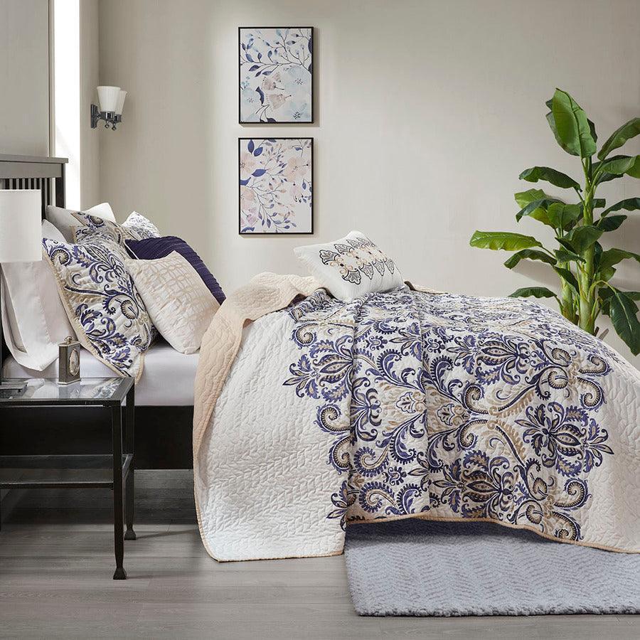 Olliix.com Comforters & Blankets - Cali King/California King 6 Piece Reversible Coverlet Set Blue