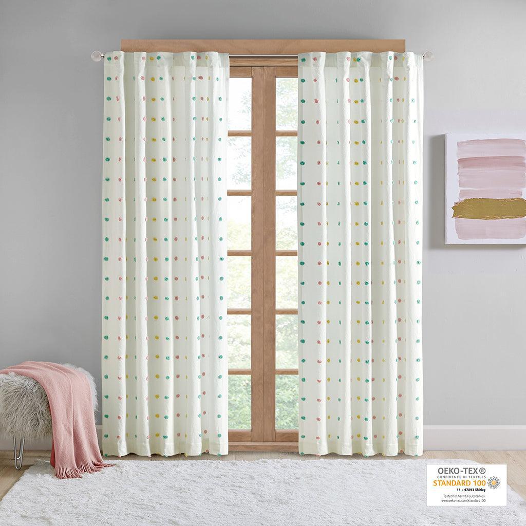 Olliix.com Curtains - Callie 84" Cotton Jacquard Pom Pom Window Panel Multi