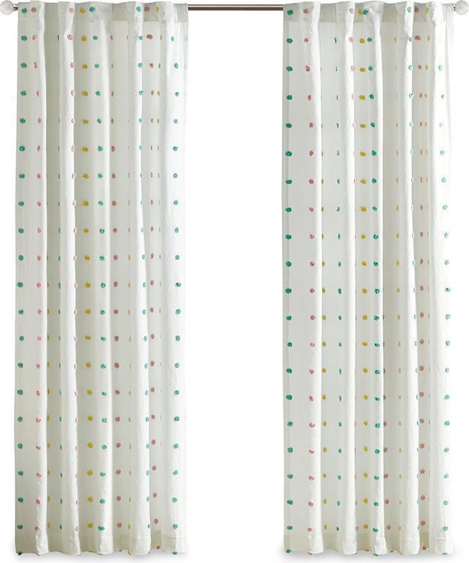 Olliix.com Curtains - Callie 84" Cotton Jacquard Pom Pom Window Panel Multi