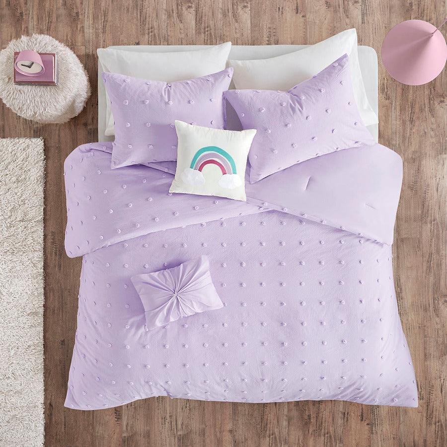 Olliix.com Comforters & Blankets - Callie Full/Queen Cotton Jacquard Pom Pom Shabby Chic Comforter Set Lavender