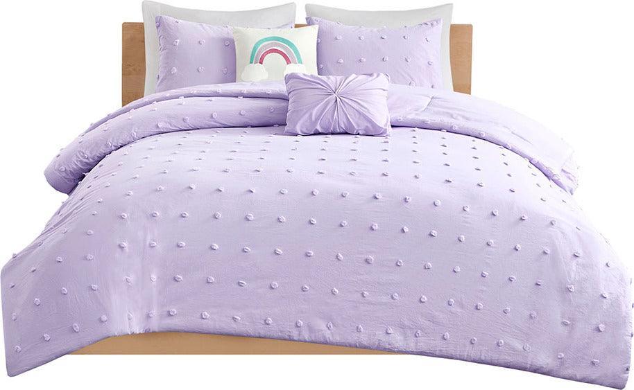 Olliix.com Comforters & Blankets - Callie Full/Queen Cotton Jacquard Pom Pom Shabby Chic Comforter Set Lavender