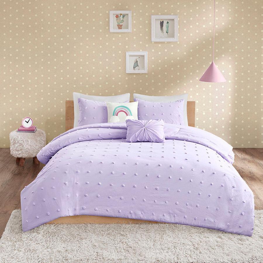 Olliix.com Comforters & Blankets - Callie Full/Queen Cotton Jacquard Pom Pom Shabby Chic Comforter Set Lavender
