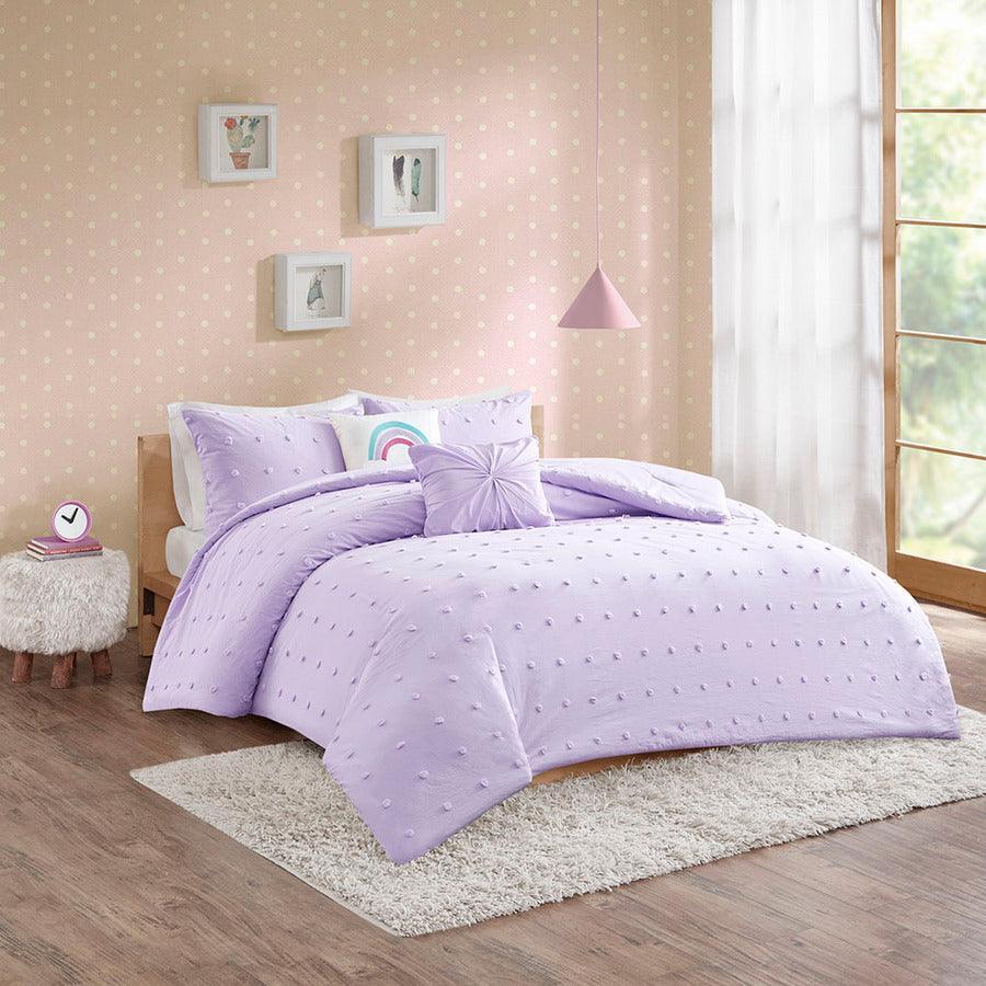 Olliix.com Comforters & Blankets - Callie Full/Queen Cotton Jacquard Pom Pom Shabby Chic Comforter Set Lavender