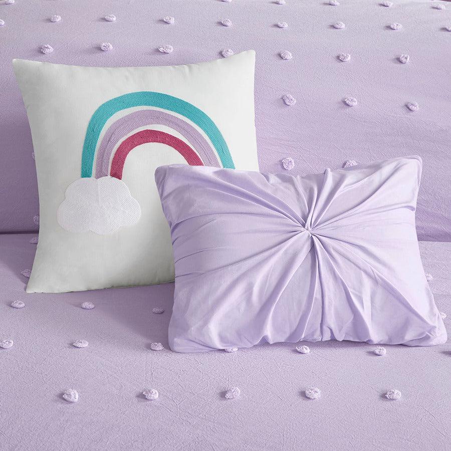 Olliix.com Comforters & Blankets - Callie Full/Queen Cotton Jacquard Pom Pom Shabby Chic Comforter Set Lavender