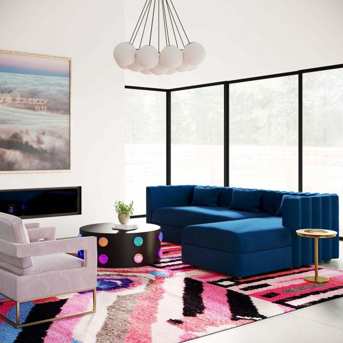Tov Furniture Sectional Sofas - Callie Navy Velvet Sectional - RAF