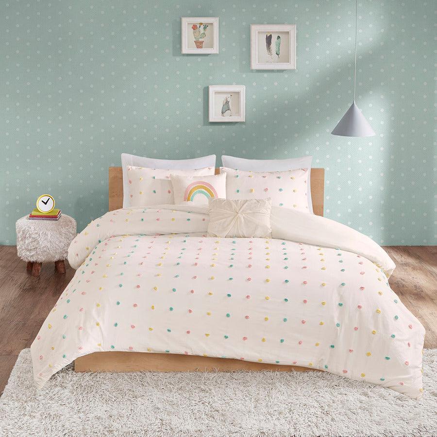 Olliix.com Comforters & Blankets - Callie Transitional Cotton Jacquard Pom Pom Comforter Set Multi Full/Queen