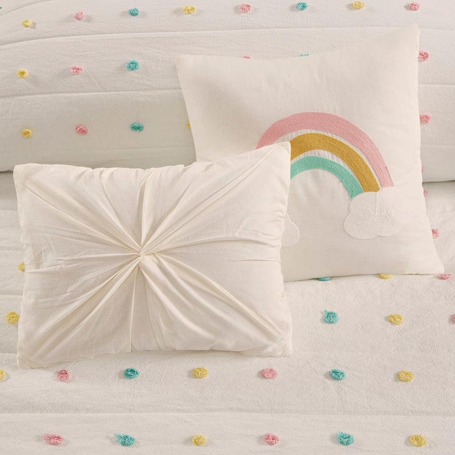 Olliix.com Comforters & Blankets - Callie Twin Cotton Jacquard Pom Pom Coverlet Set Multicolor