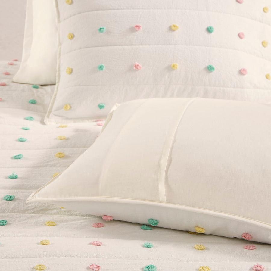 Olliix.com Comforters & Blankets - Callie Twin Cotton Jacquard Pom Pom Coverlet Set Multicolor
