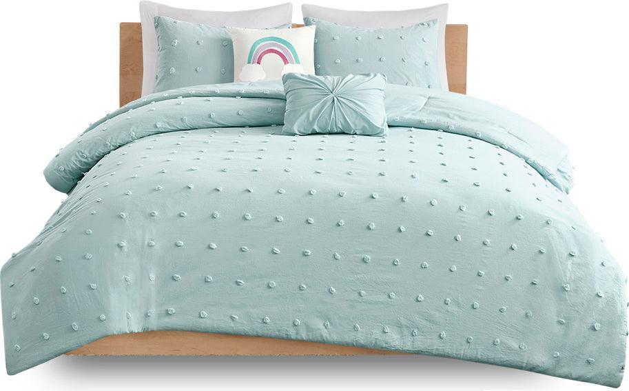 Olliix.com Comforters & Blankets - Callie Twin Cotton Jacquard Pom Shabby Chic Pom Comforter Set Aqua