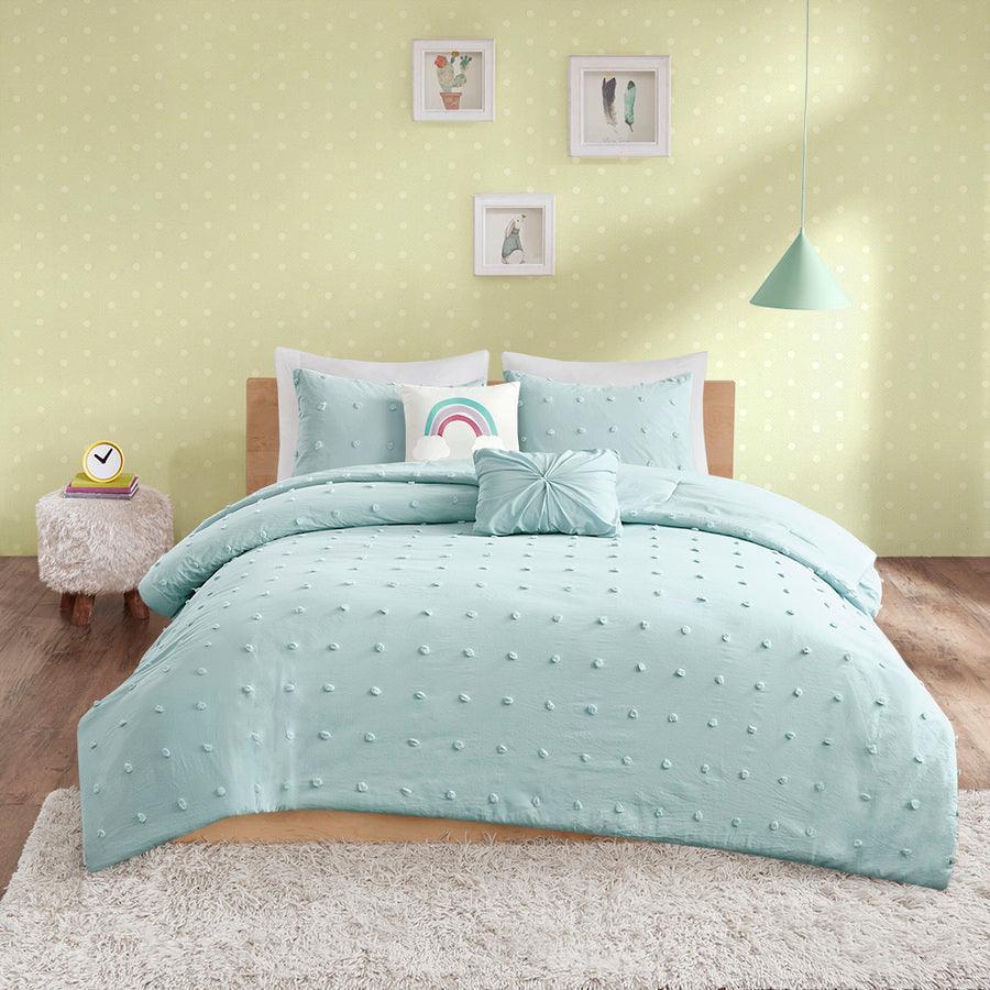 Olliix.com Comforters & Blankets - Callie Twin Cotton Jacquard Pom Shabby Chic Pom Comforter Set Aqua