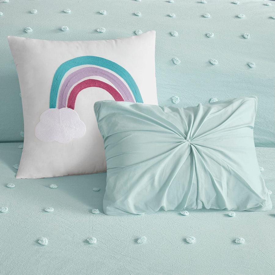 Olliix.com Comforters & Blankets - Callie Twin Cotton Jacquard Pom Shabby Chic Pom Comforter Set Aqua
