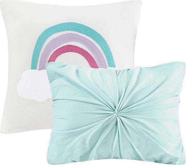 Olliix.com Comforters & Blankets - Callie Twin Cotton Jacquard Pom Shabby Chic Pom Comforter Set Aqua