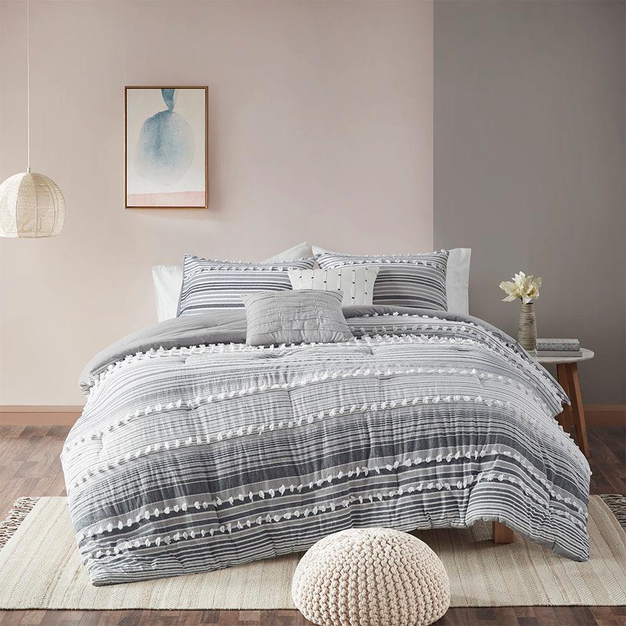 Olliix.com Comforters & Blankets - Calum 20 " D Cotton Jacquard Comforter Set Gray Full/Queen