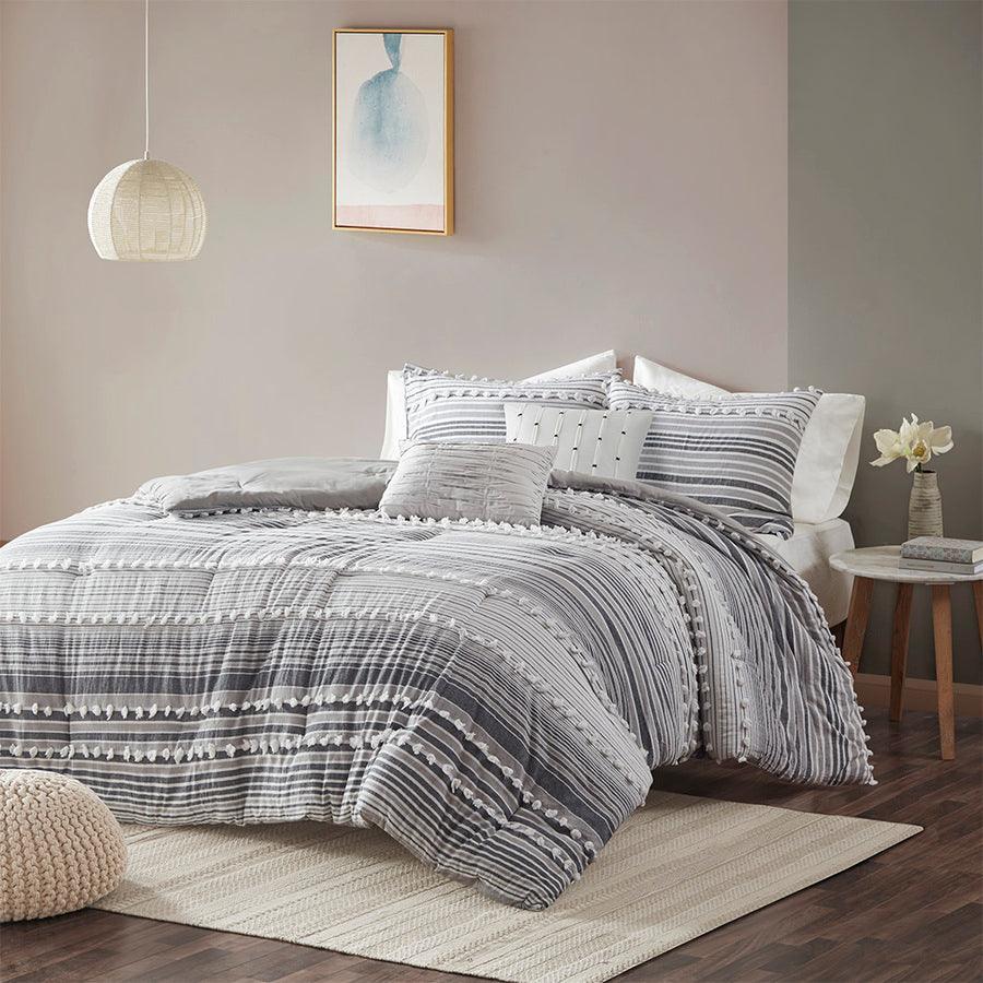 Olliix.com Comforters & Blankets - Calum 20 " D Cotton Jacquard Comforter Set Gray Full/Queen