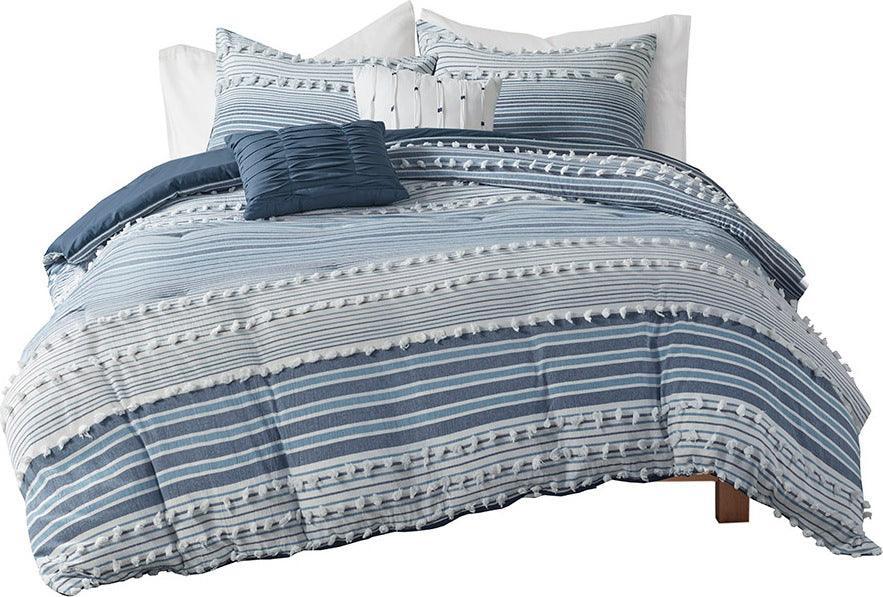 Olliix.com Comforters & Blankets - Calum Casual Cotton Jacquard Comforter Set Navy King/Cal King