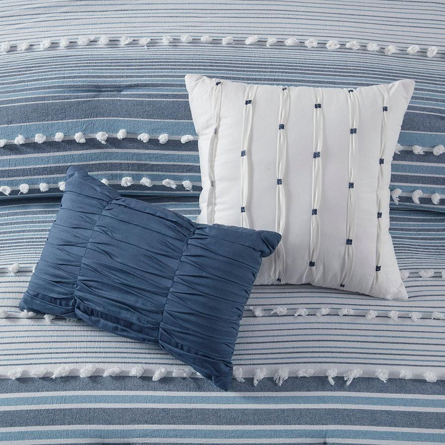 Olliix.com Comforters & Blankets - Calum Casual Cotton Jacquard Comforter Set Navy King/Cal King
