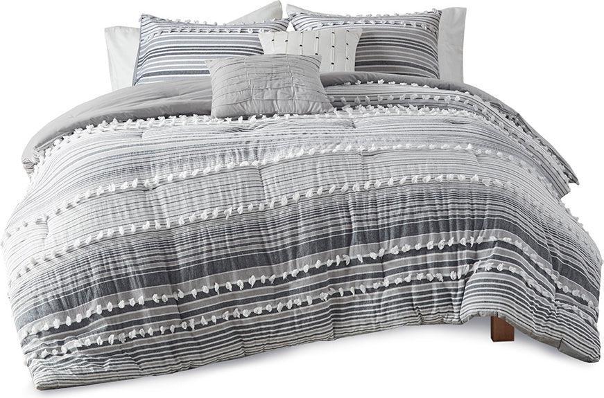 Olliix.com Comforters & Blankets - Calum Cotton Jacquard Comforter Set Gray King/Cal King