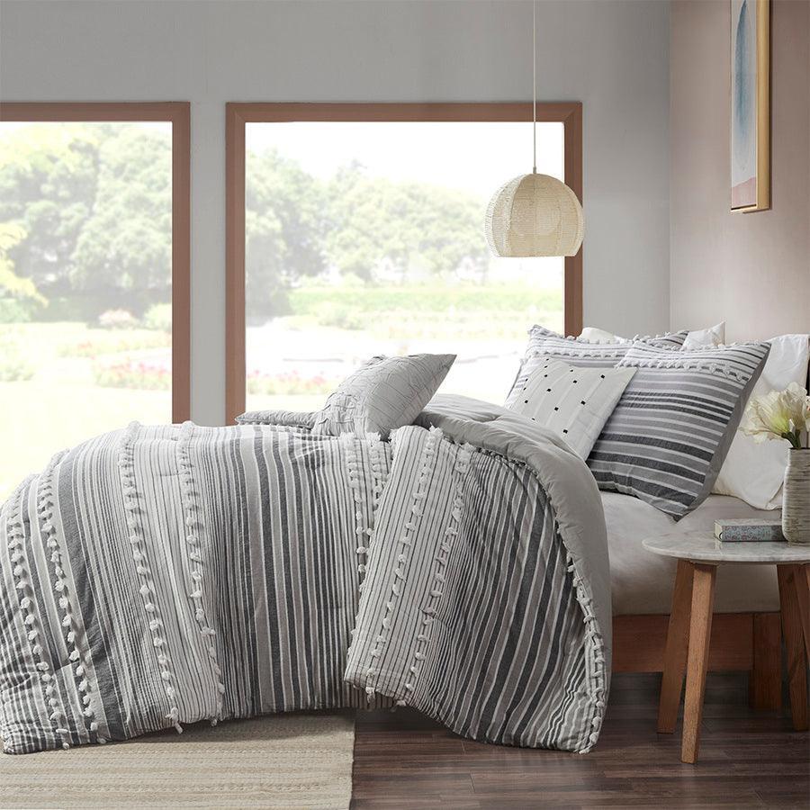 Olliix.com Comforters & Blankets - Calum Cotton Jacquard Comforter Set Gray King/Cal King