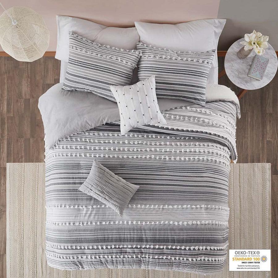 Olliix.com Duvet & Duvet Sets - Calum Modern Cotton Jacquard Duvet Cover Set Full/Queen Gray