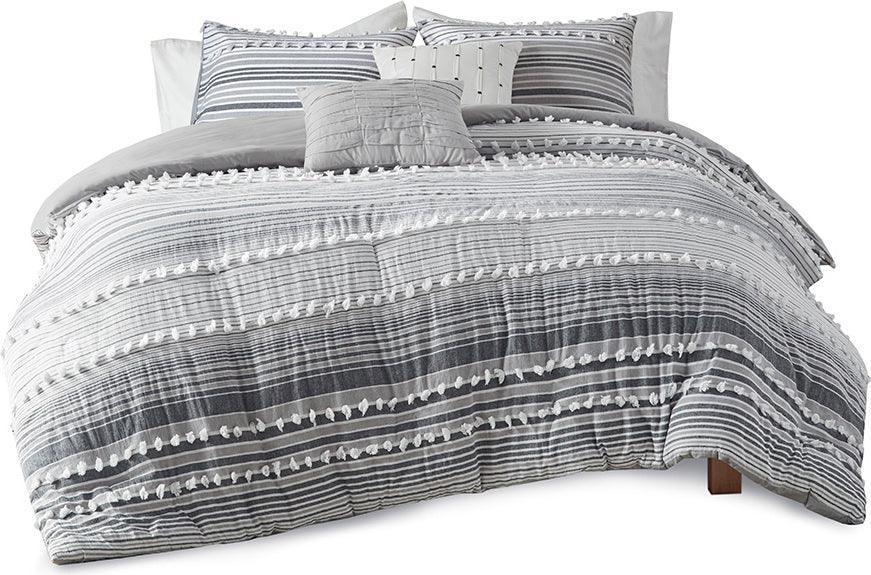 Olliix.com Duvet & Duvet Sets - Calum Modern Cotton Jacquard Duvet Cover Set Full/Queen Gray