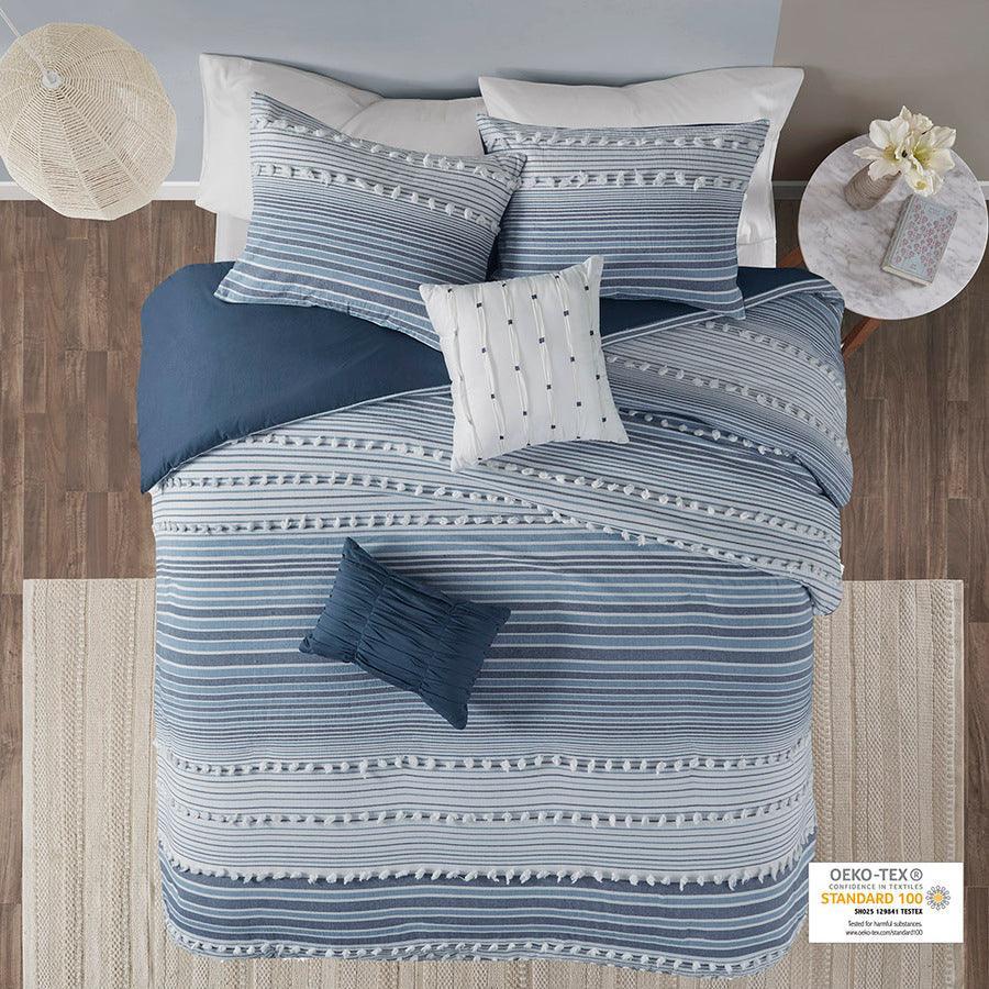 Olliix.com Duvet & Duvet Sets - Calum Modern Cotton Jacquard Duvet Cover Set Twin/TXL Navy