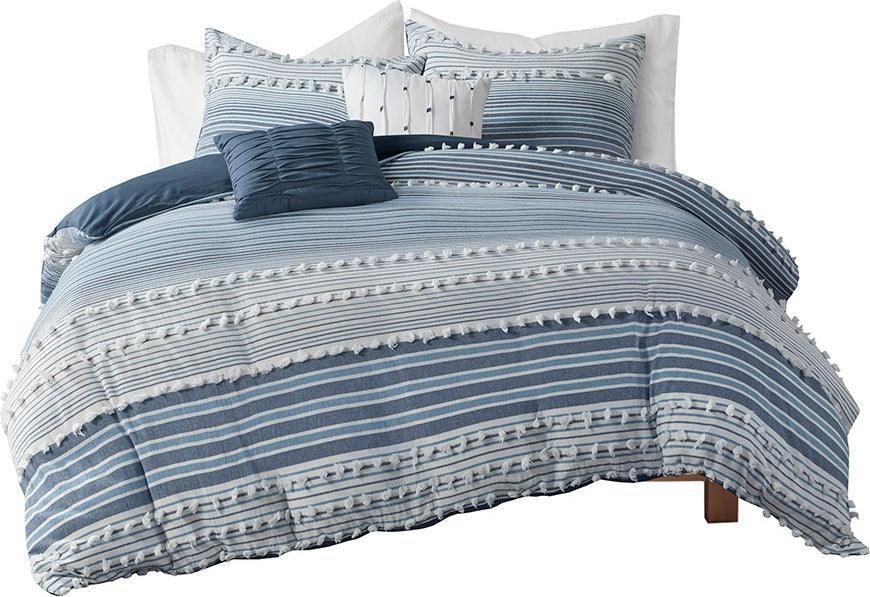 Olliix.com Duvet & Duvet Sets - Calum Modern Cotton Jacquard Duvet Cover Set Twin/TXL Navy