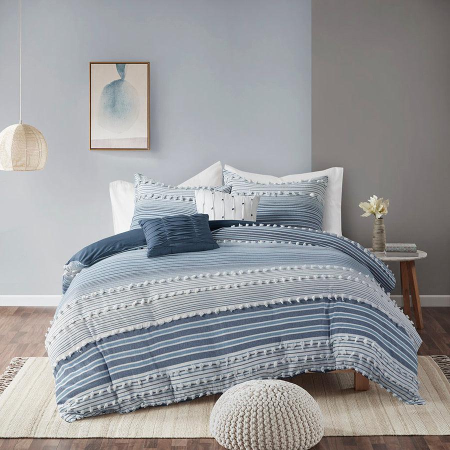 Olliix.com Duvet & Duvet Sets - Calum Modern Cotton Jacquard Duvet Cover Set Twin/TXL Navy