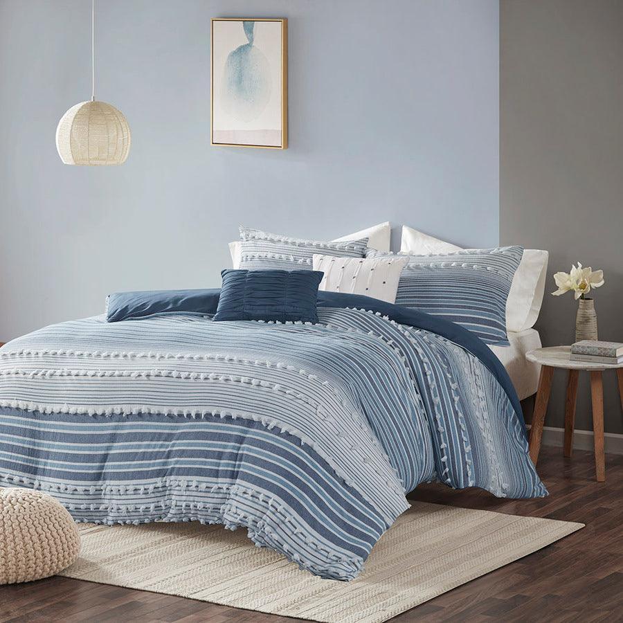 Olliix.com Duvet & Duvet Sets - Calum Modern Cotton Jacquard Duvet Cover Set Twin/TXL Navy