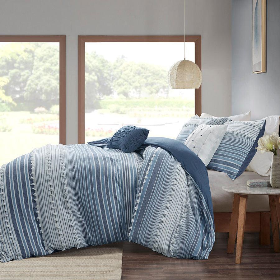 Olliix.com Duvet & Duvet Sets - Calum Modern Cotton Jacquard Duvet Cover Set Twin/TXL Navy
