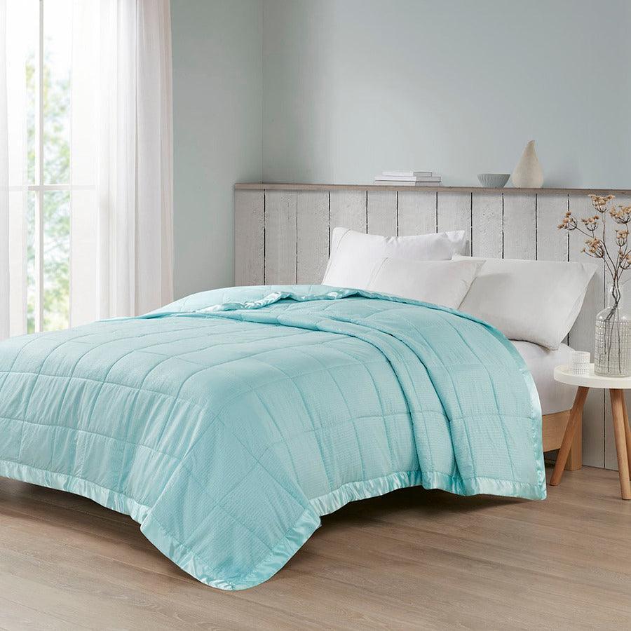 Olliix.com Comforters & Blankets - Cambria Casual Premium Oversize Down Alt Blanket with 3M Scotchgard Twin Aqua