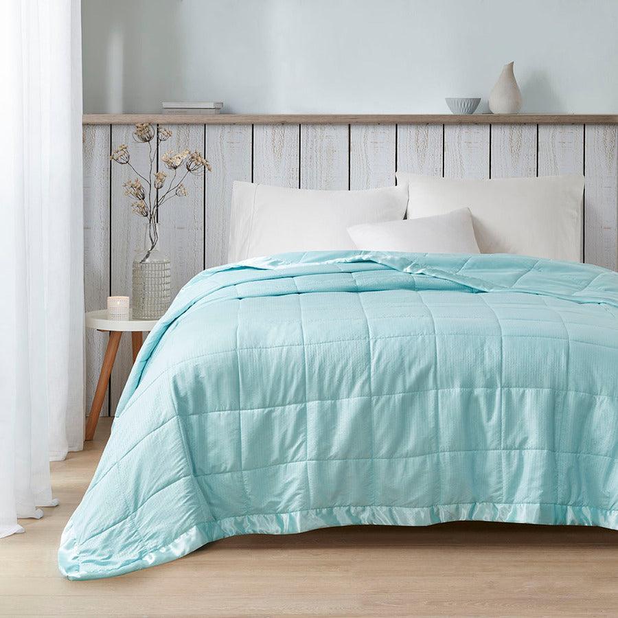 Olliix.com Comforters & Blankets - Cambria Casual Premium Oversize Down Alt Blanket with 3M Scotchgard Twin Aqua