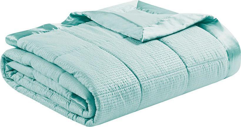 Olliix.com Comforters & Blankets - Cambria Casual Premium Oversize Down Alt Blanket with 3M Scotchgard Twin Aqua