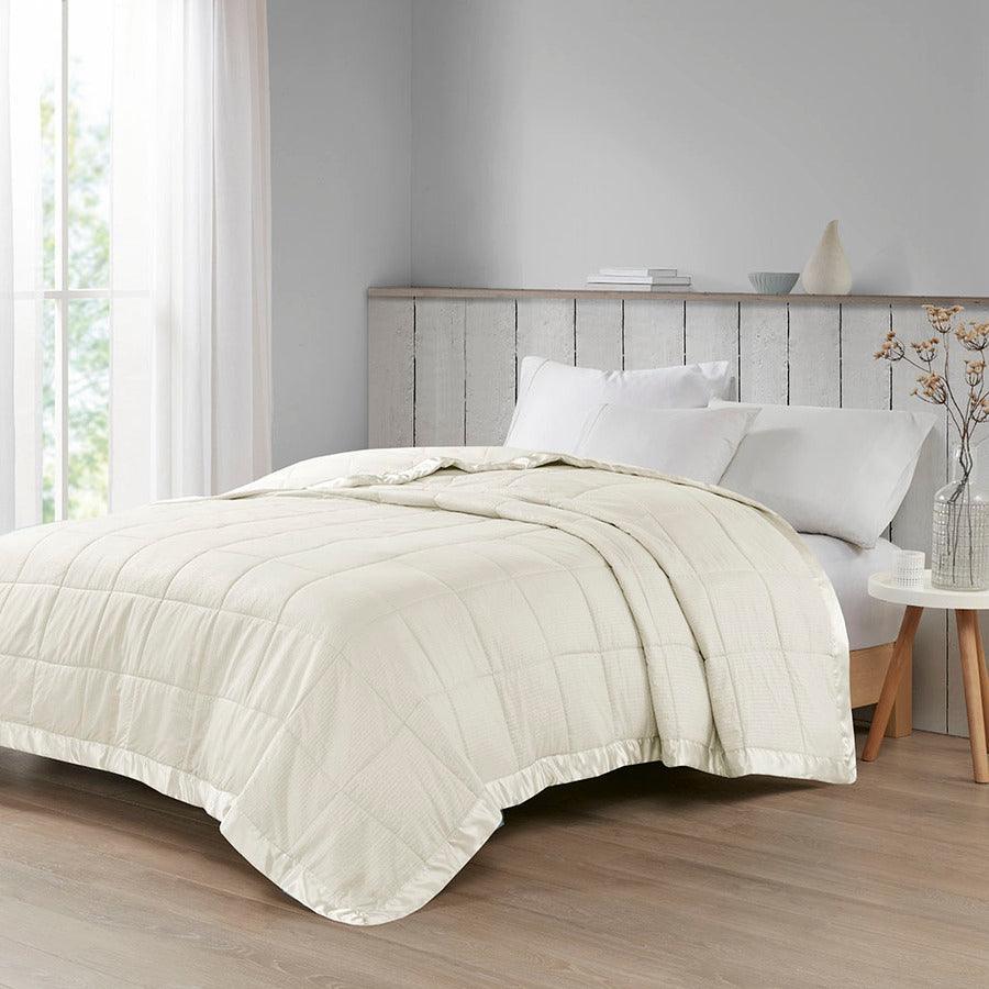 Olliix.com Comforters & Blankets - Cambria Casual Premium Oversize Down Alt Blanket with 3M Scotchgard Twin Ivory