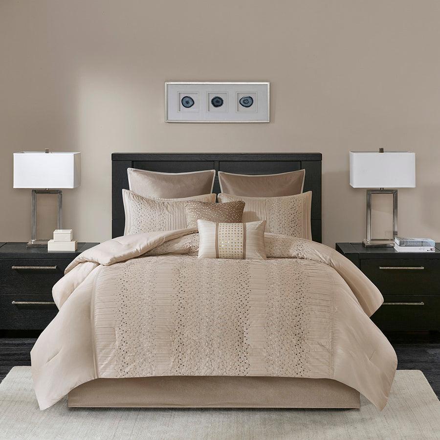 Olliix.com Comforters & Blankets - Camelia 8 Piece Embroidered Comforter Set Natural