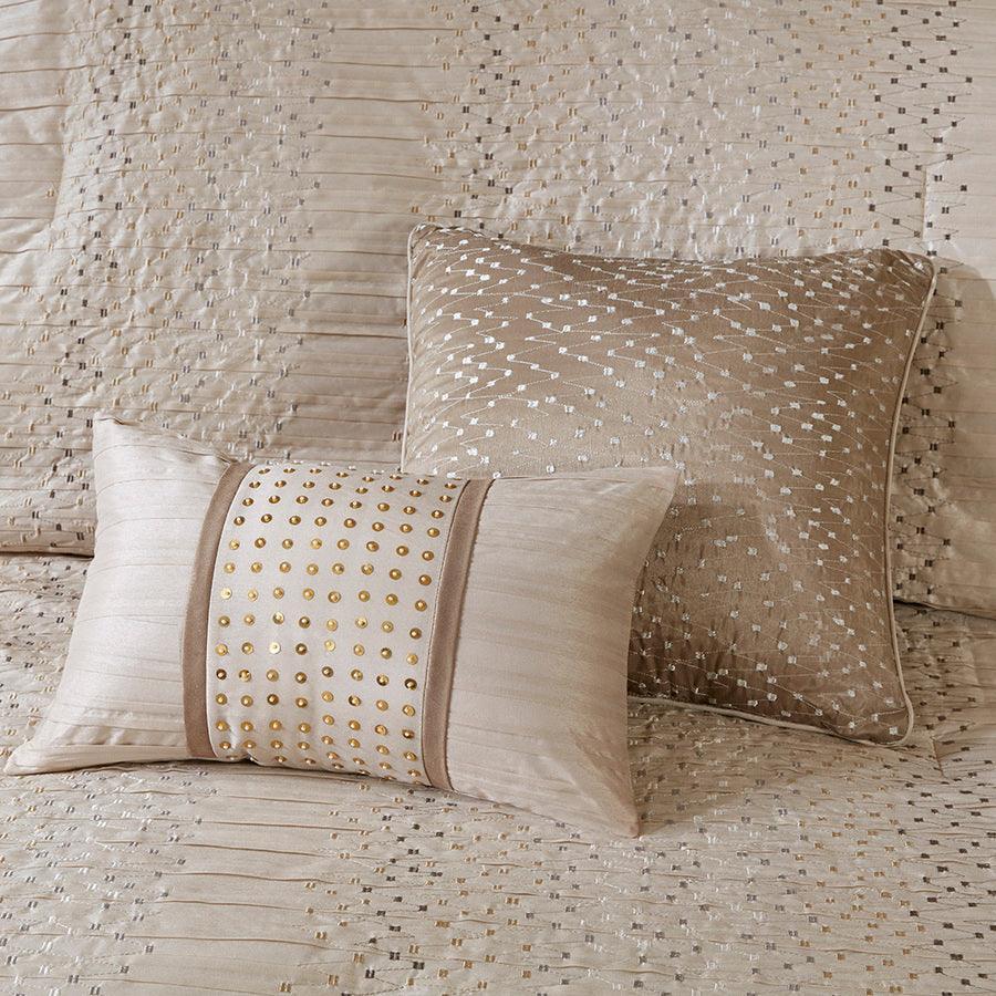 Olliix.com Comforters & Blankets - Camelia California King 8 Piece Embroidered Comforter Set Natural