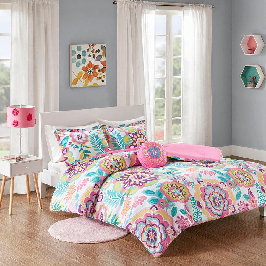 Olliix.com Comforters & Blankets - Camille Full/Queen Casual Floral Comforter Set Pink