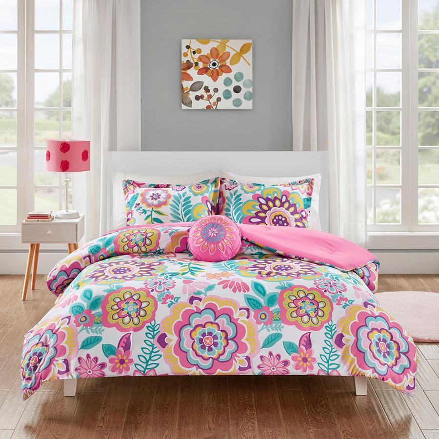 Olliix.com Comforters & Blankets - Camille Full/Queen Casual Floral Comforter Set Pink